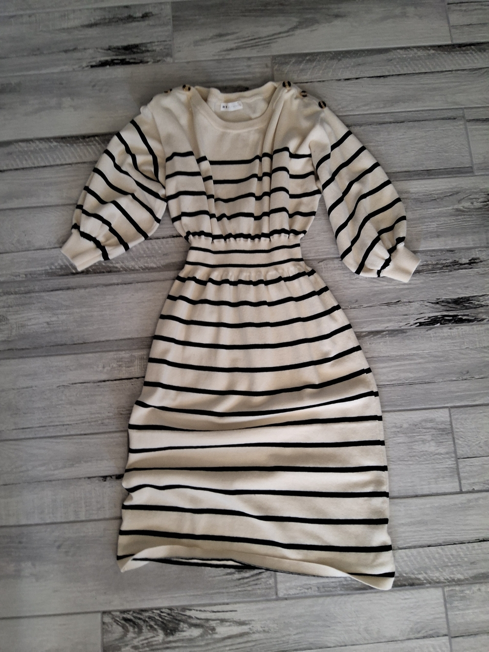 art + ephect Striped Cream and Black Long Sleeve Dress